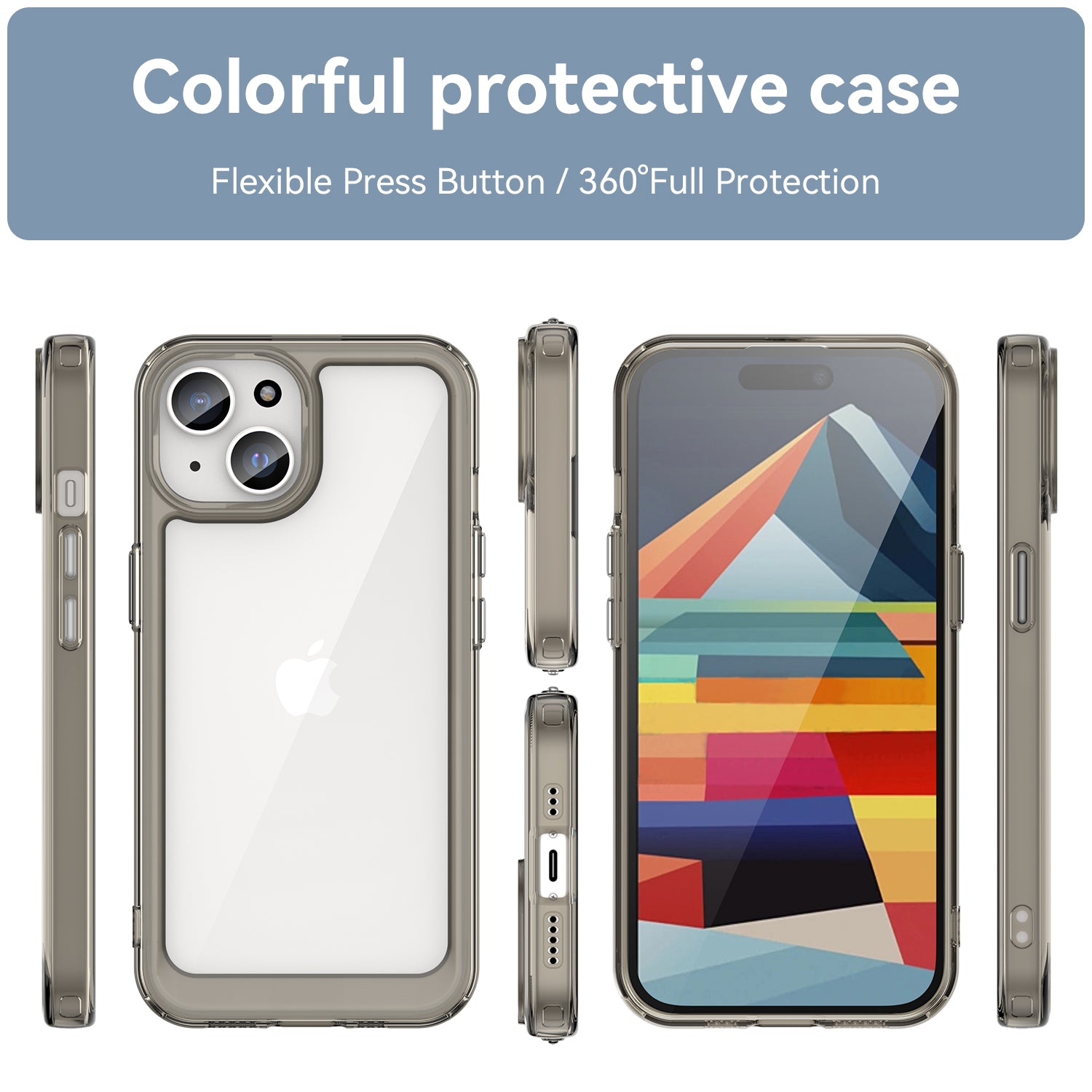 Uniqkart for iPhone 15 Plus TPU+Acrylic Anti-fall Mobile Phone Back Cover Clear Protective Case - Transparent Grey Uniqkart for iPhone 15 Plus TPU+Acrylic Anti-fall Mobile Phone Back Cover Clear Protective Case - Transparent Grey